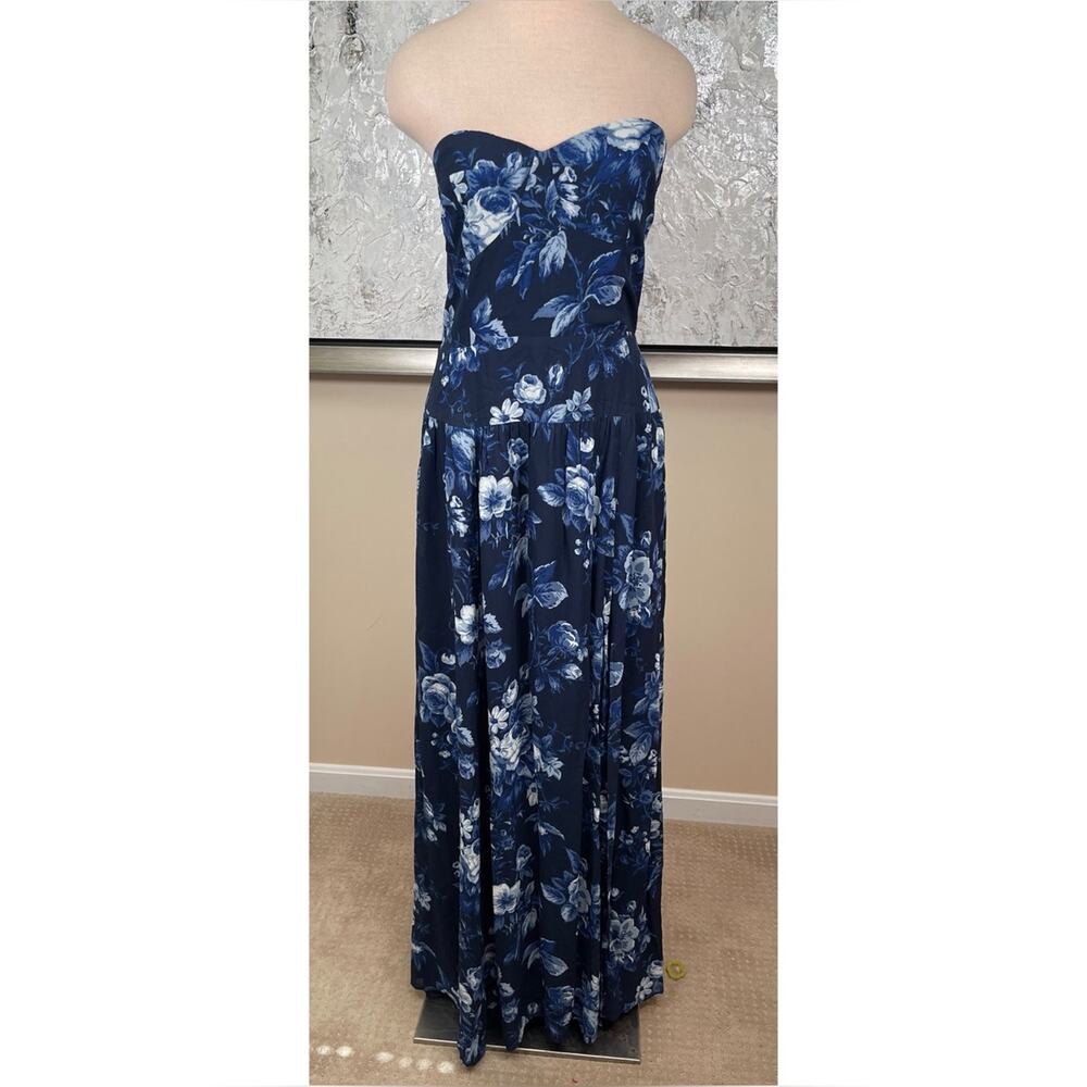 REFORMATION Leilani Floral Strapless Blue Maxi Dress Size 10 - Picture 2 of 7